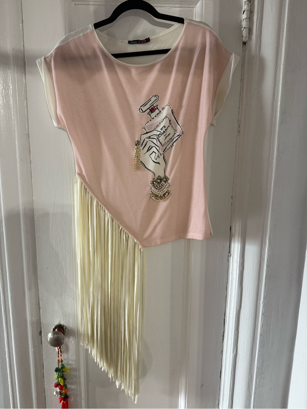 Fringed Pink & Cream Graphic Women's Top